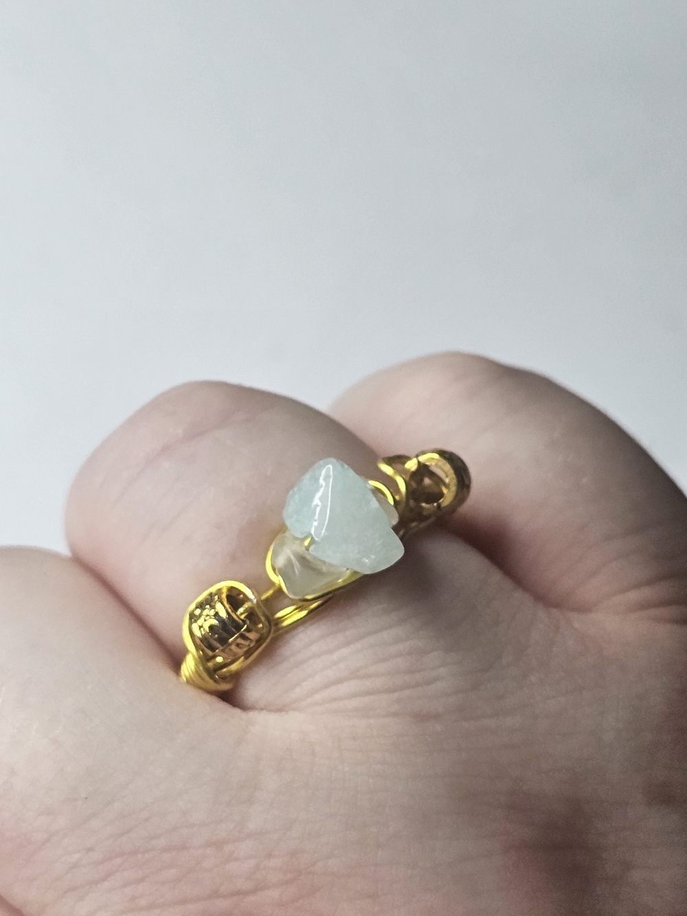 Gold Wire Wrapped Sea Glass Ring — Aquamarine Stone - Picture 6 of 8